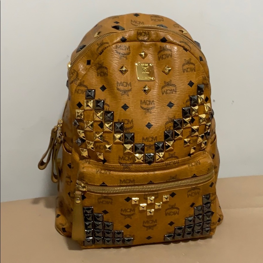 MCM Visetos M-Studded Backpack in Cognac